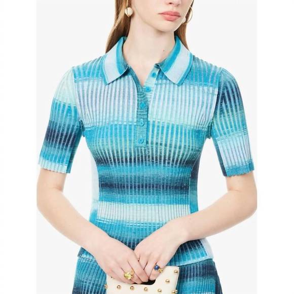 NEW JONATHAN SIMKHAI davina short sleeve polo in bermuda multi - Picture 3 of 4